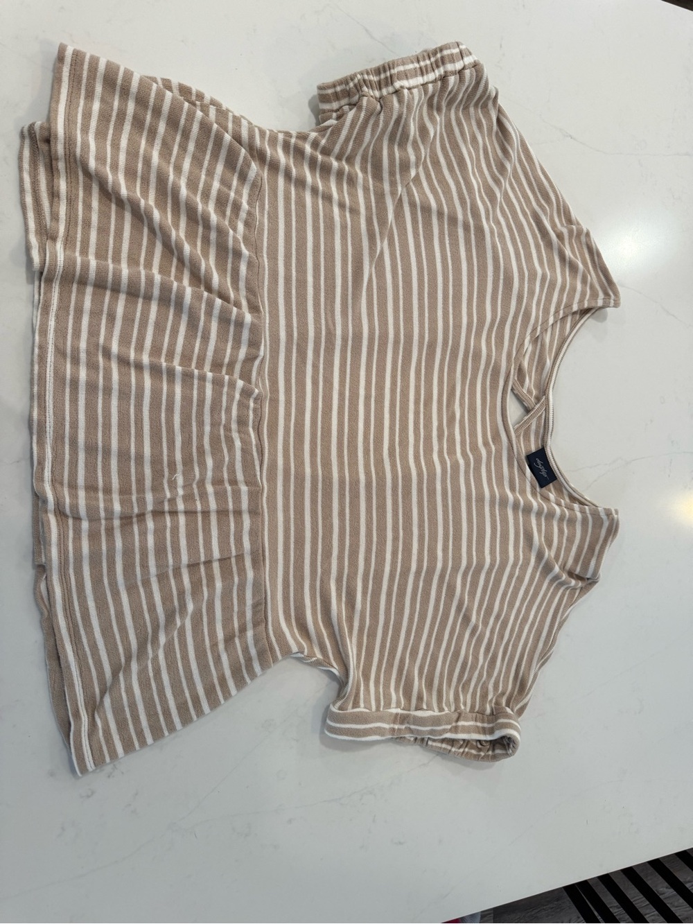Daytrip Beige and White Striped Peplum Tee
